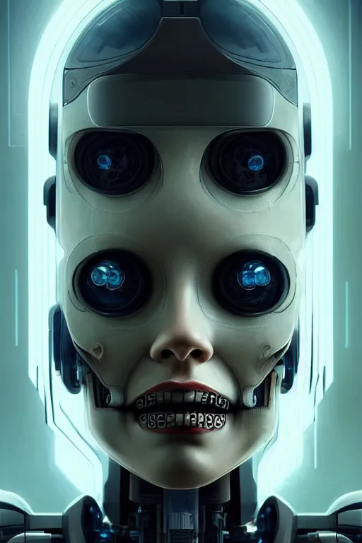 Image similar to beautiful crying! female mechanical android!, half portrait, intricate detailed environment, photorealistic!, octane render, concept art, cinematic, interstellar, ultra detailed, sharp, el dia los muertos!, cyberpunk, bladerunner, 8 k, by angus mckie, moebius, maciej kuciara, stanley lau, artgerm, greg rutkowski