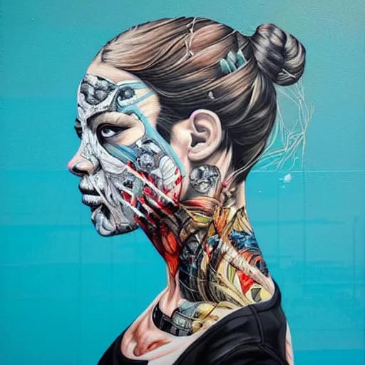 Image similar to side profile of horrors in ocean with intricate details by Sandra Chevrier