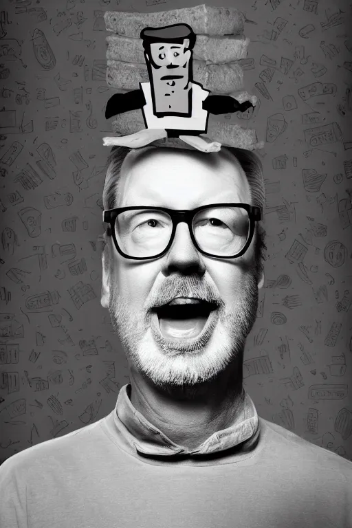 Image similar to 📷 portrait of adam savage as a sandwich, food head, still image, dynamic lighting, 4 k