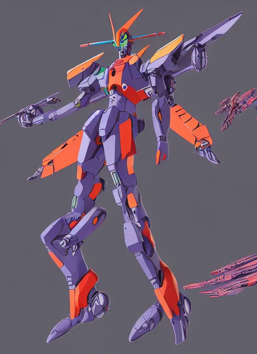 Image similar to isometric concept gundam macross evangelion, detailed hatching, diagram specifications notations, by alex pardee, 3 d cg, octane rendered, futuristic, 2 k aesthetic, 4 k, highly saturated colors