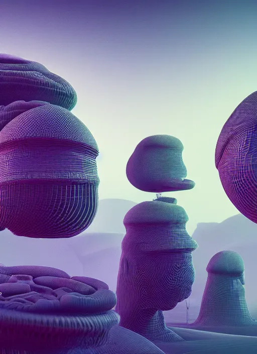 Prompt: a highly detailed landscape of recursive speakers forming a 3 d head. 🔊 head. amplitude and frequency wave visualisation. iridescent metamorphic synaesthesia. ornate, hyperrealistic, octane render, chiaroscuro, inspired by greg rutkowski, android jones, beeple, shaun tan, frostbite 3 rendered