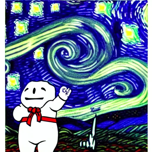 Prompt: stay puft marshmallow man in the syle of starry night