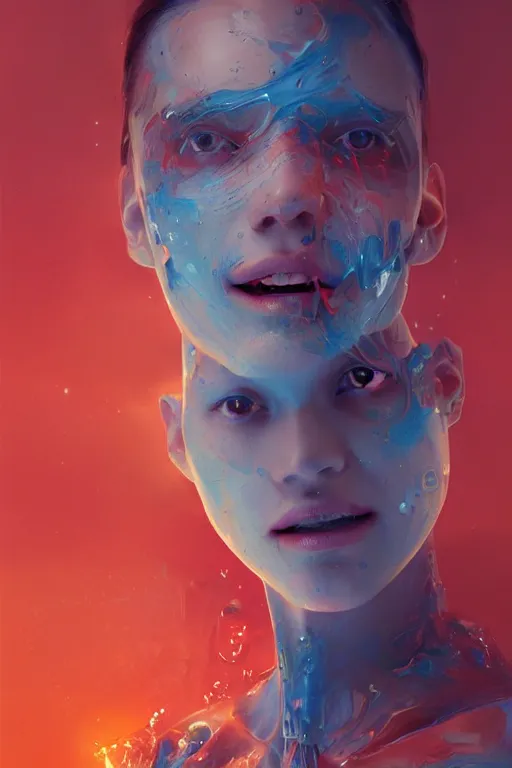 Prompt: 3 d, sci - fi, morning, smiling fashion model face, sun, cinematic, lightning clouds, vogue cover style, water, light red and deep blue mood, realistic painting, intricate oil painting, high detail, figurative art, multiple exposure, poster art, 3 d, by tooth wu and wlop and beeple and greg rutkowski