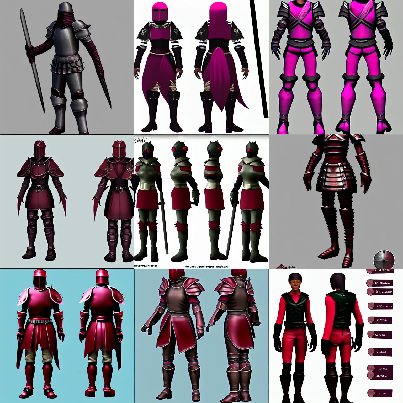 Prompt: hibiscus knight reference sheet, 3 d character reference sheet