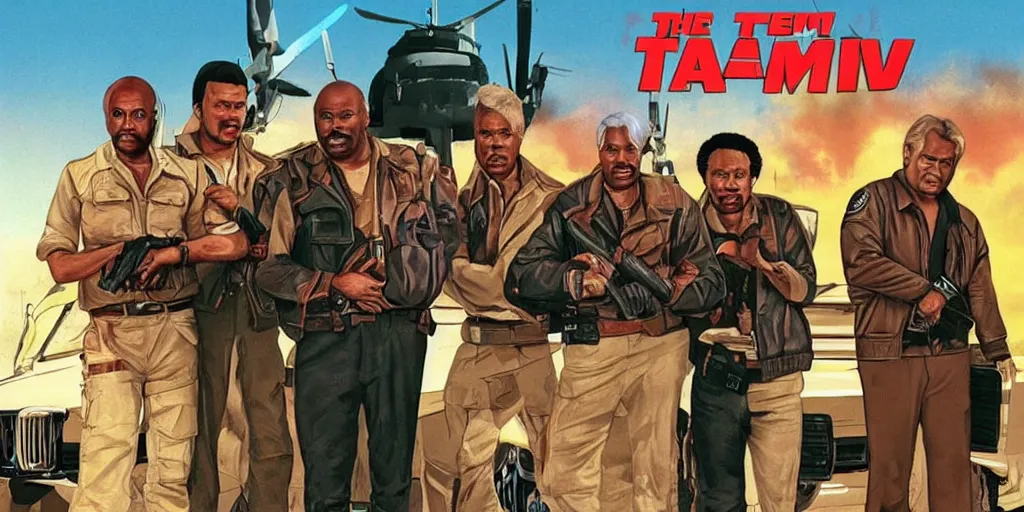 Prompt: The A-Team in the year 2030, very detailed, realistic, cinematic masterpiece