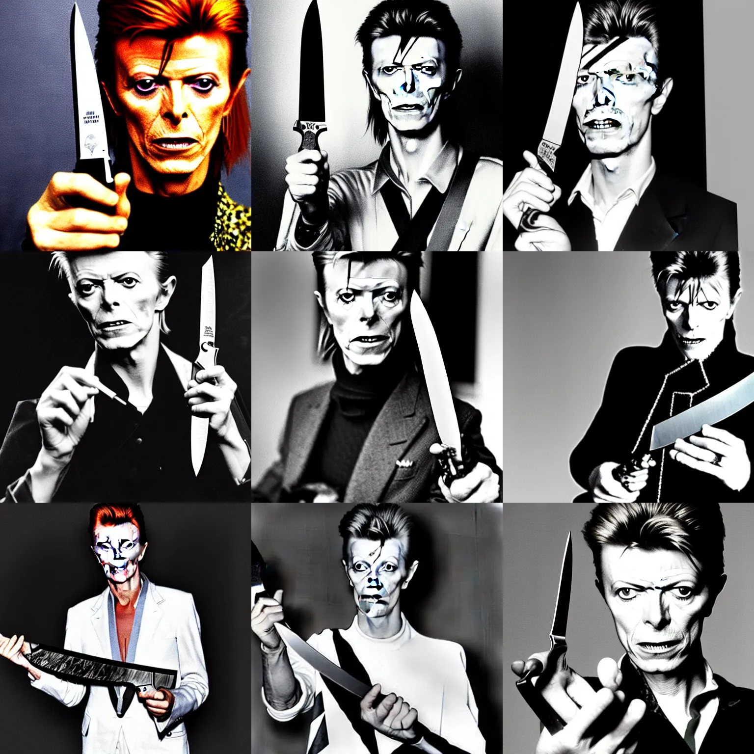 Prompt: David Bowie holding a Bowie knife