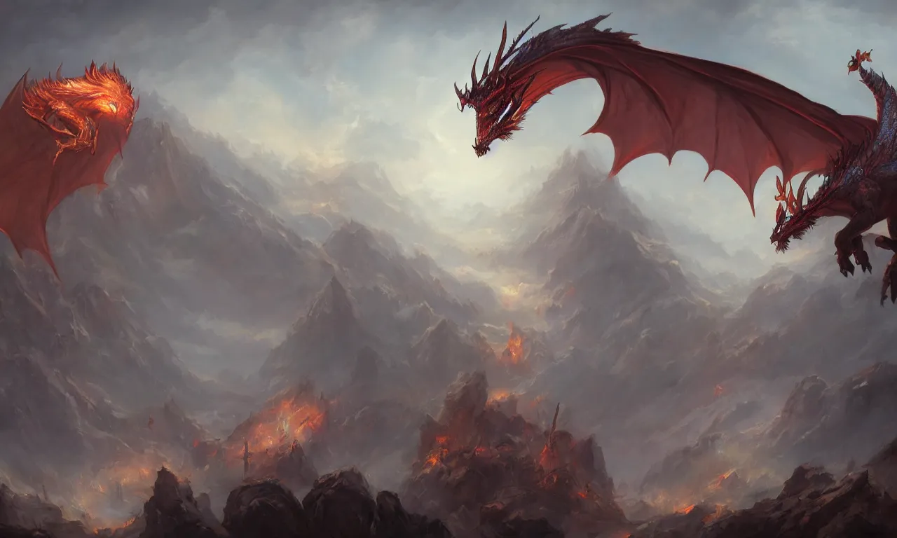 Prompt: Fantasy medieval magic dragon, trending on artstation, by Noah Bradley