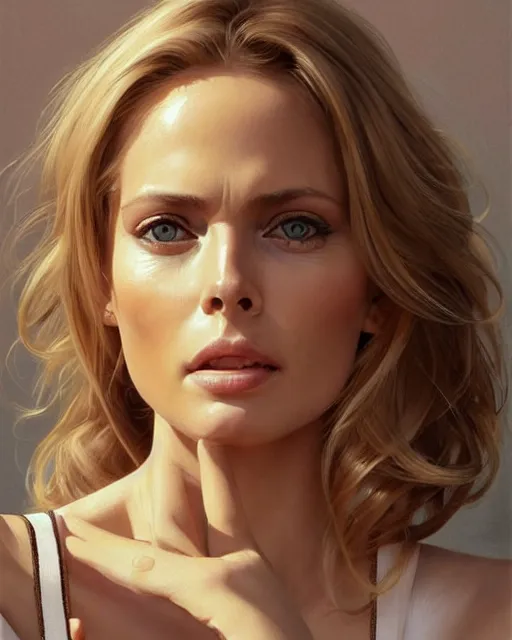 Image similar to portrait of a blonde barbara bach from the bond film wearing dungarees and eating ice creams in porto, real life skin, intricate, elegant, highly detailed, artstation, concept art, smooth, sharp focus, art by artgerm and greg rutkowski and alphonse mucha