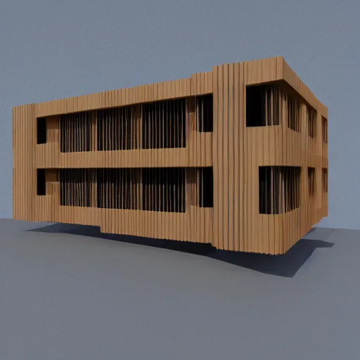 Image similar to bauhaus inspired wooden architecture render 8k