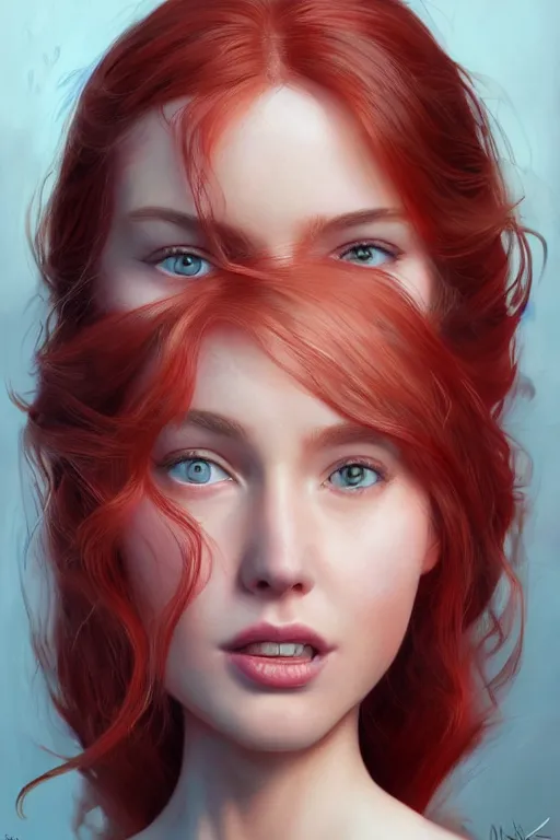 Image similar to ultra realistic style illustration of a beautiful cute red haired joyful young woman, full portrait, long hair, sci - fi, fantasy, intricate, elegant, digital painting, artstation, concept art, smooth, sharp focus, 8 k frostbite 3 engine, ultra detailed, art by artgerm and greg rutkowski and magali villeneuve