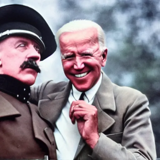 Image similar to UHD candid color photo of Hitler and Joe Biden scissoring, accurate faces, UHD, photorealistic, correct face, photo by Annie Leibowitz