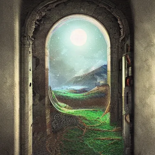 Prompt: a doorway into a world of creativity and wonder, vivid digital painting, art by kristoffer zetterstrand