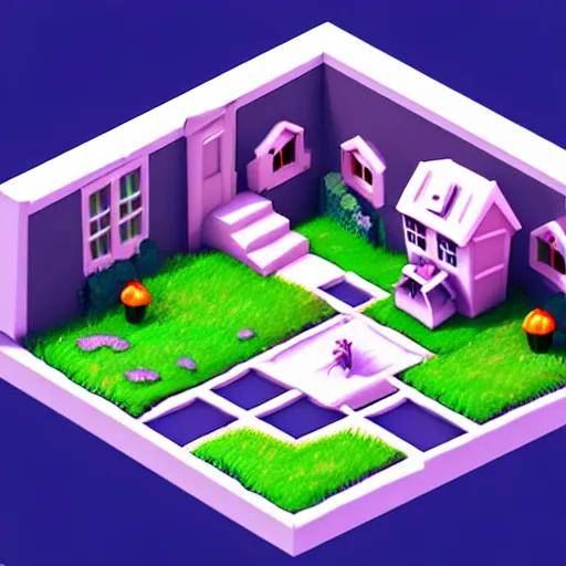 Prompt: Isometric 3D Fantasy Cute House, low poly, pixiv