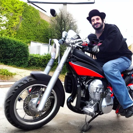 Prompt: Ethan Klein from H3H3 sitting on a motorcycle