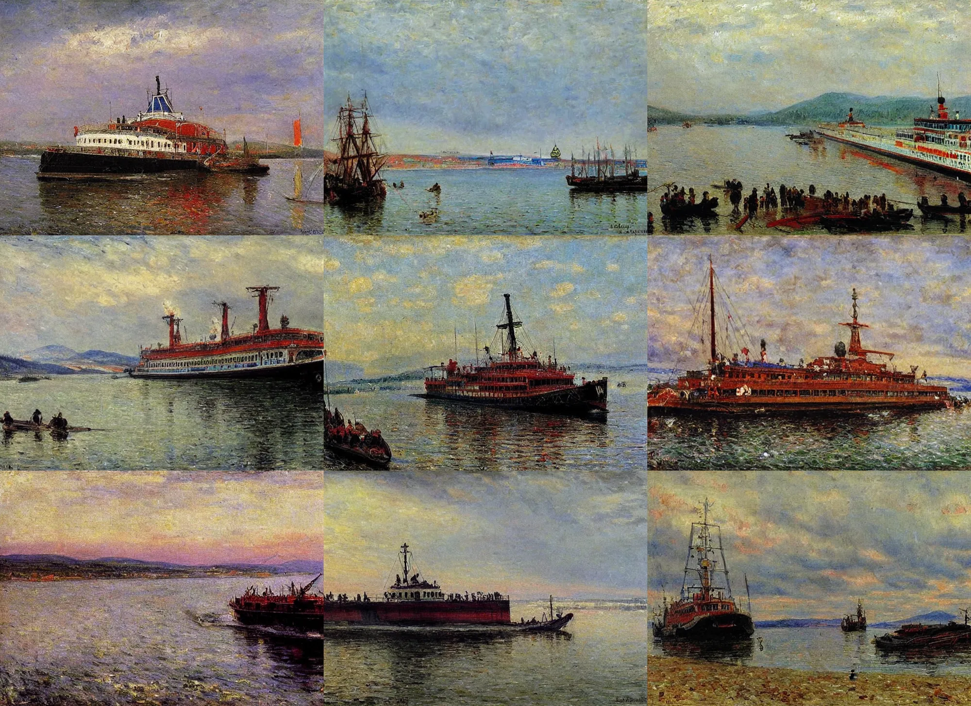 Prompt: ferry yenisei, by vasily surikov