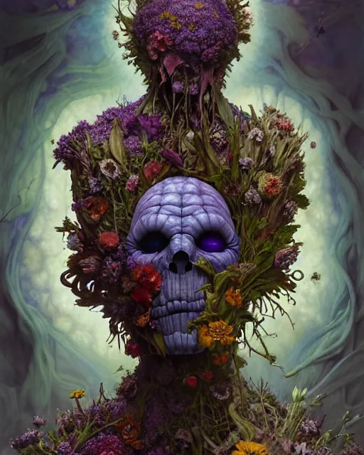 Image similar to the platonic ideal of flowers, rotting, insects and praying of cletus kasady ultimate carnage thanos dementor wild hunt doctor manhattan chtulu nazgul mandelbulb davinci, d & d, fantasy, ego death, intense, scary, decay, dmt, art by artgerm and greg rutkowski and alphonse mucha and giuseppe arcimboldo