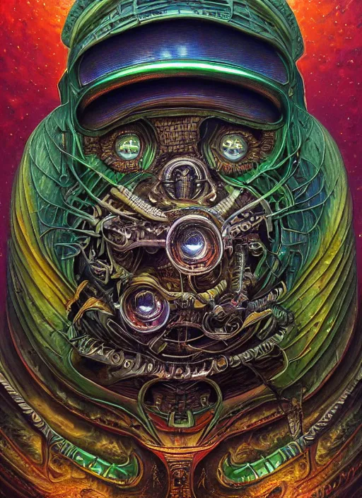 Image similar to emek spaceship mf doom reptile eyes, cosmic lsd poster art, intricate, elegant, highly detailed, centered, digital painting, artstation, concept art, smooth, sharp focus, illustration, artgerm, tomasz alen kopera, peter mohrbacher, donato giancola, joseph christian leyendecker, wlop, frank frazetta