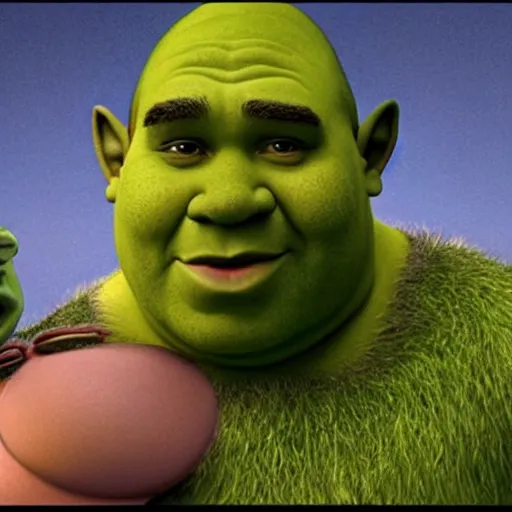 Prompt: real - life shrek in a pop music video