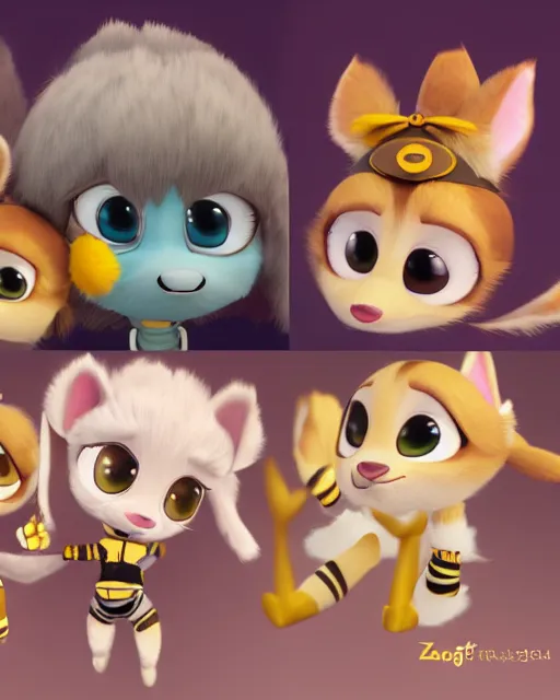 Image similar to female furry mini cute style, highly detailed, rendered, ray - tracing, cgi animated, 3 d demo reel avatar, style of maple story and zootopia, maple story gun bumblebee girl, bee chibi, soft shade, soft lighting