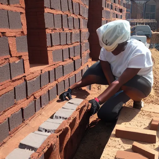 Image similar to a female bricklayer laying bricks