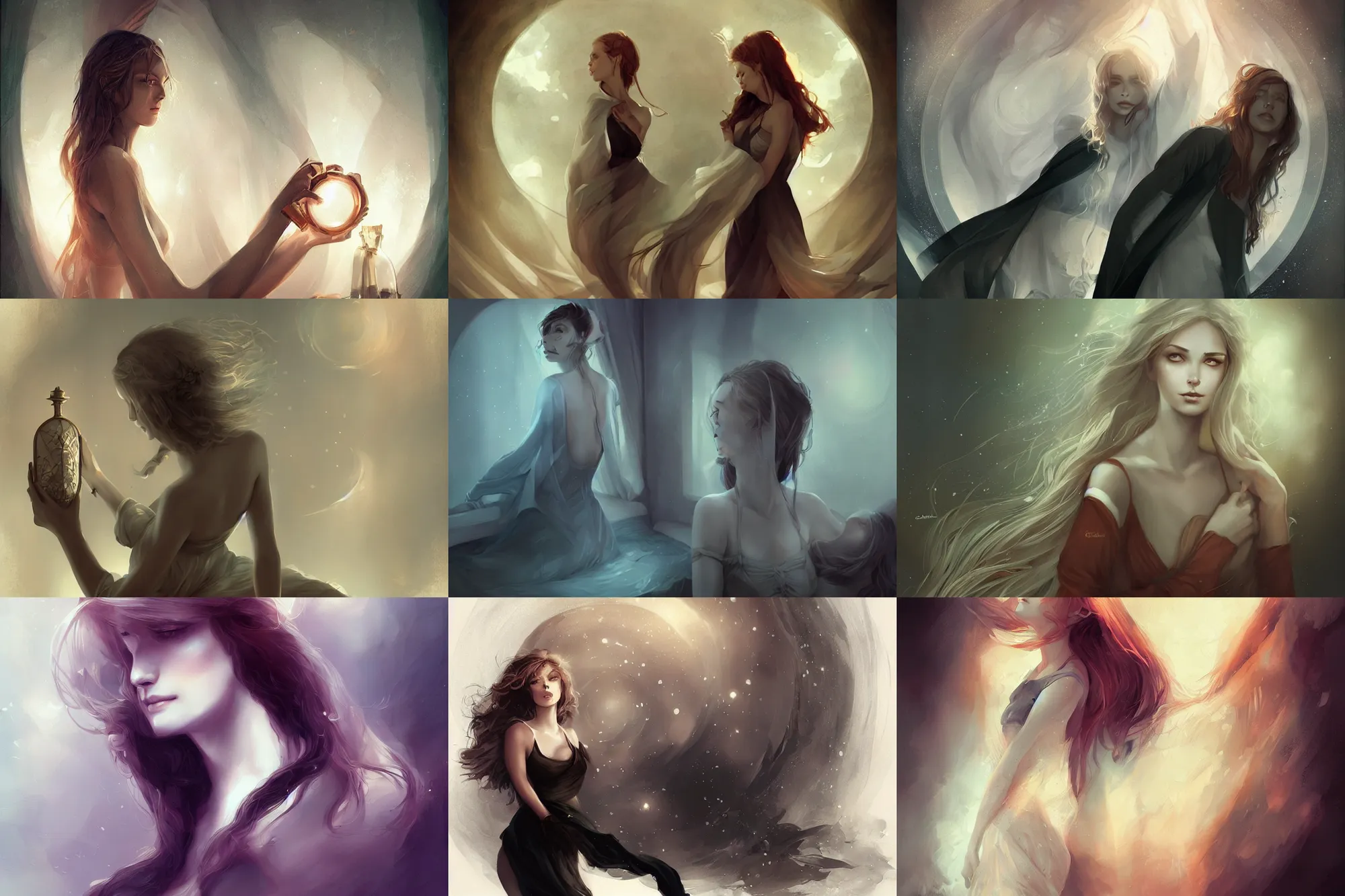 Prompt: hour glass, good night, coherent composition, by Charlie Bowater, by Yuumei