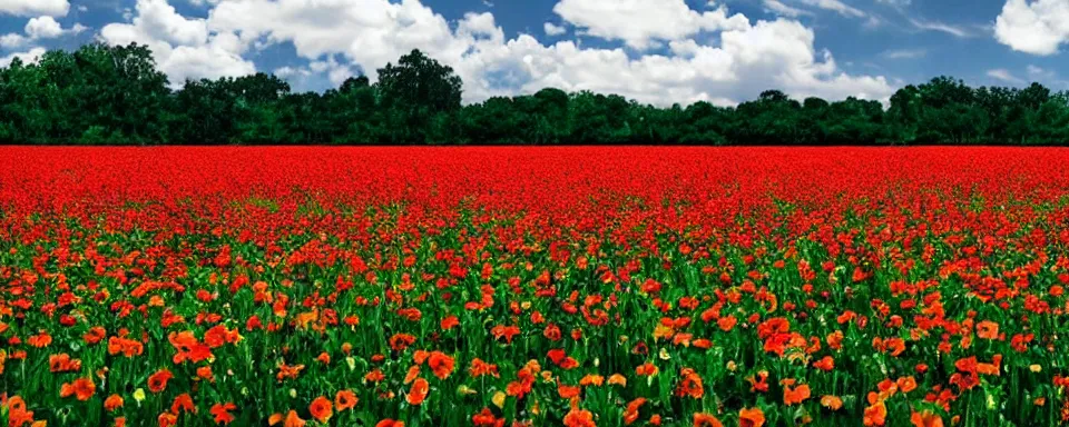 Image similar to movie scene with a beautiful flower field