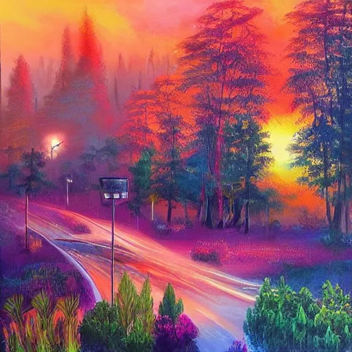 Image similar to Beautiful city of the future in harmony with nature. Nice colour scheme, soft warm colour. Beautiful painting by Lurid. (2022)