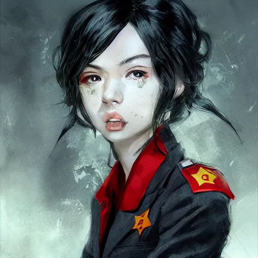 Image similar to portrait of a communist miku, epic, tragic, military art, fantasy, dieselpunk, hd shot, digital portrait, beautiful, artstation, comic style, by artgerm, guy denning, jakub rozalski, magali villeneuve and charlie bowater