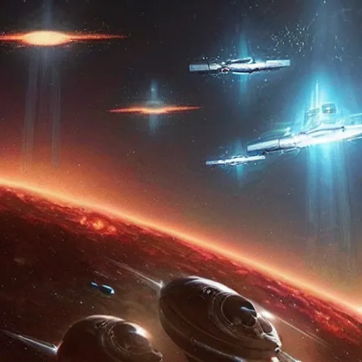 Prompt: an alien war fleet approaching earth at a sublight speed, science, epic, cinematic, futuristic