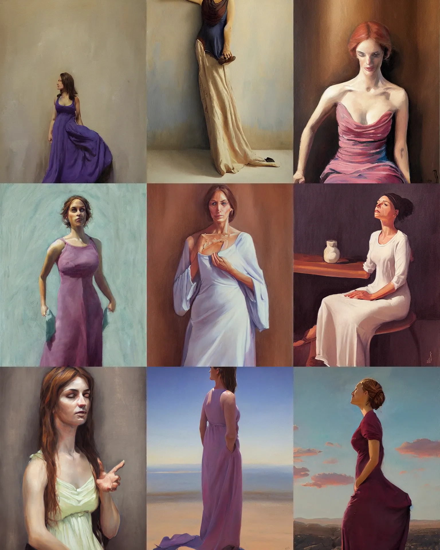 Prompt: woman portrait, female figure in maxi dress rhads, surrealism, barocco