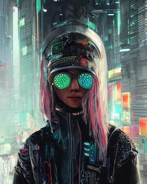 Image similar to detailed portrait Neon guard girl with long straight blonde hair seen from the back, cyberpunk futuristic, reflective puffer jacket, black leggings, decorated with traditional ornaments in front of a dystopian crowd with piles of garbage by Ismail inceoglu dragan bibin hans thoma, Perfect face, fine details, realistic shaded, fine-face, pretty face