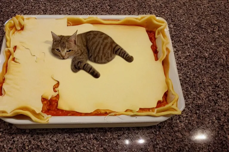 Image similar to cat made out of lasagna