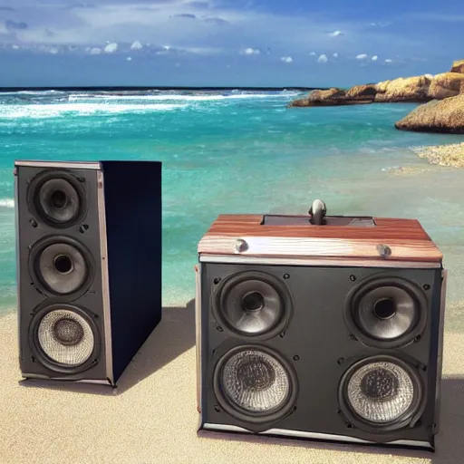 Image similar to Beach party with large speakers and CO2 cannon