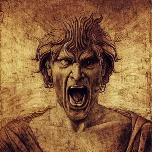 Prompt: The god of anger and rage by LeonardoDaVinci