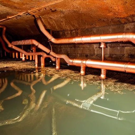 Image similar to underground copper mine, flooded, pipes