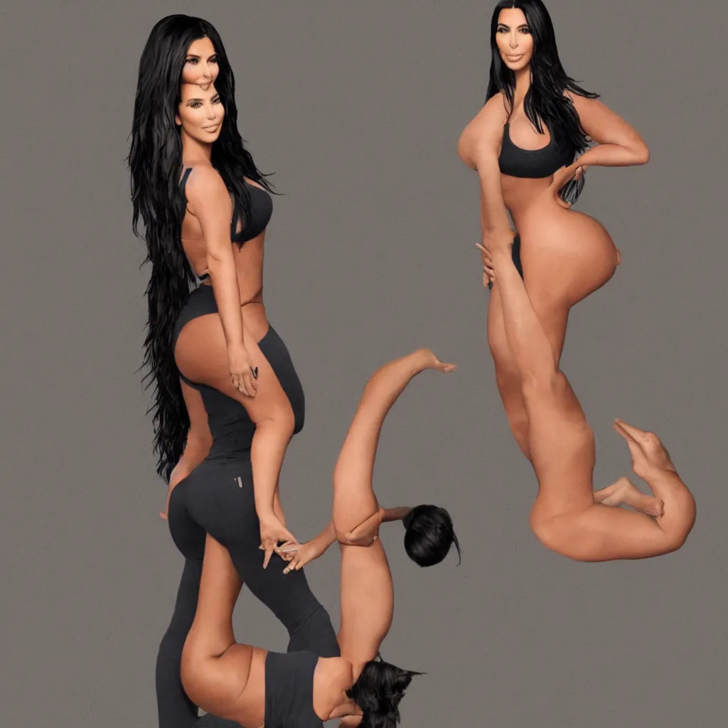 Prompt: kim kardashian, full body pose, yoga, 8 k, tan