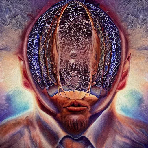 Image similar to lost in the mind of a quantum god head surrealism