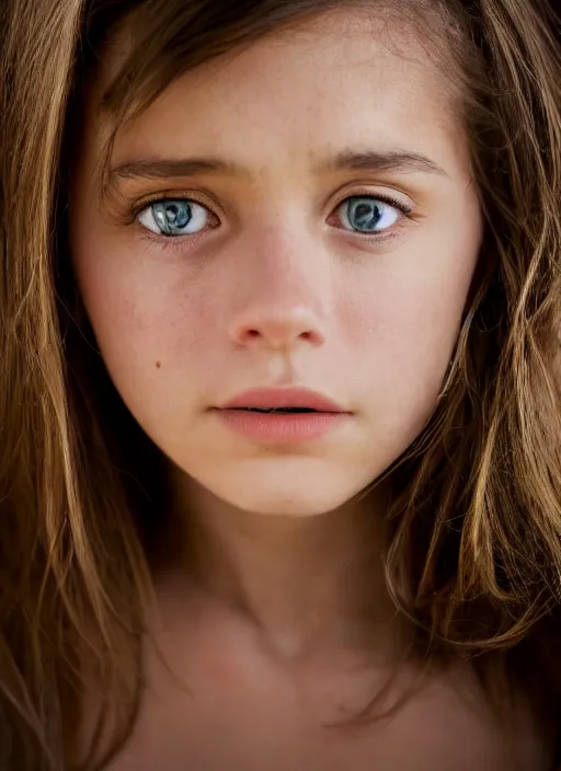Prompt: photographic Close-up face of a extremely beautiful girl with clear eyes and light brown hair , high light on the left, non-illuminated backdrop, illuminated by a dramatic light, Low key lighting, light dark, High constrast, dramatic , Steve Mccurry, Lindsay Adler, Norman Rockwell, Craig Mulins ,dark background, high quality, photo-realistic, 8K,