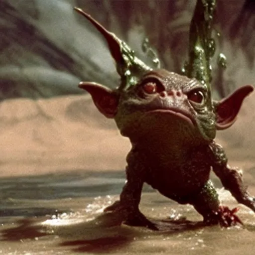 Image similar to a film still of gremlin coming out of water in star wars realistic, detailed