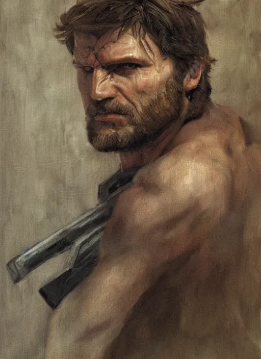 Prompt: punished snake big boss by michelangelo, oil painting, portrait, renaissance, masterpiece, tragic, beautiful, scan, google art project