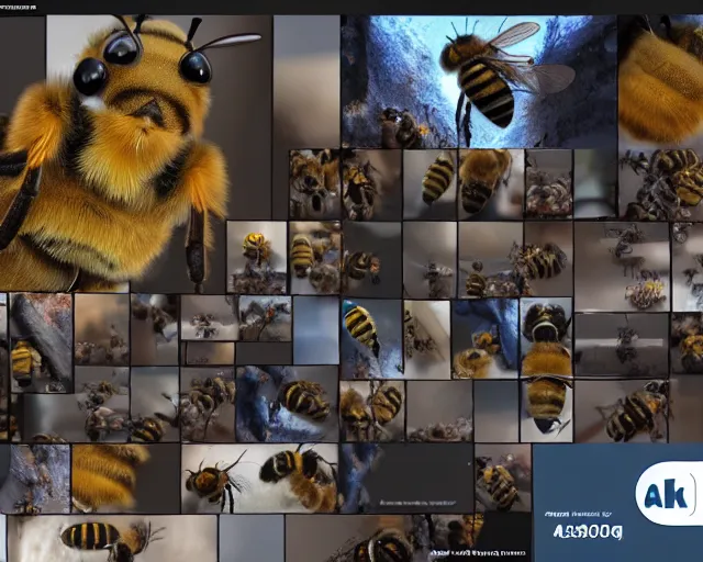 Prompt: anthro bee group video conference of anthro bees, photorealistic, octane render, rtx, hdr, unreal engine, digital art widescreen 8 k