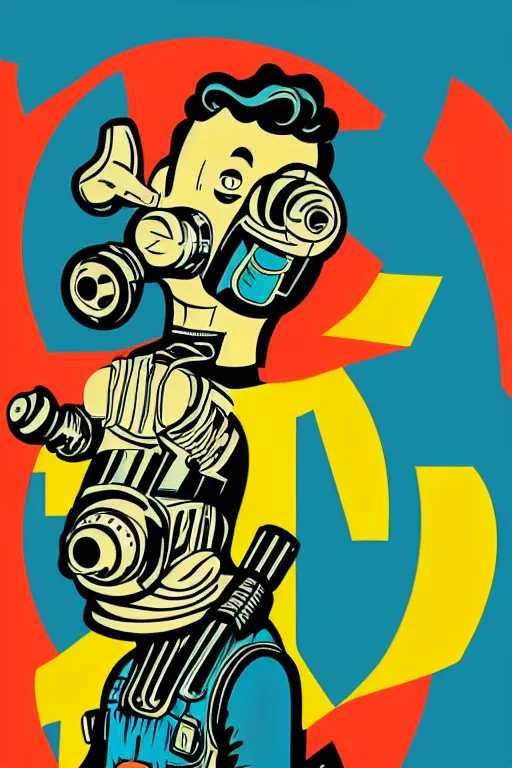 Image similar to fallout 7 6 retro futurist illustration art by butcher billy, sticker, colorful, illustration, highly detailed, simple, smooth and clean vector curves, no jagged lines, vector art, smooth andy warhol style