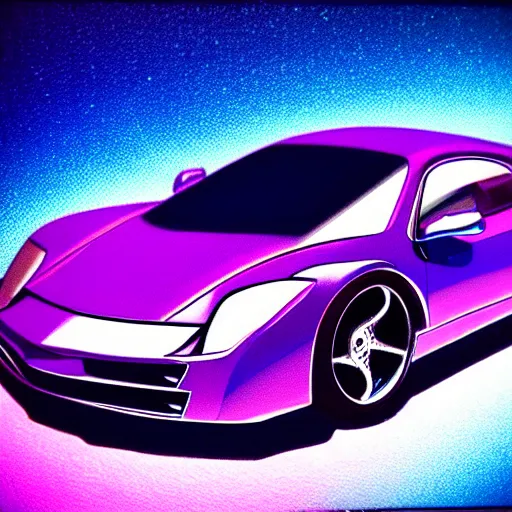 Image similar to a supercar in a dark studio room, vaporwave theme. Microscopic view. Tanzanite, Opal, Kunzite paintjob. in the style of artgerm.
