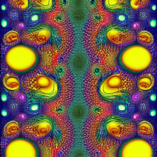 Prompt: a colorful duckies fractal 3 d mushroom in a beautiful, visionary world world, peace and love, by alex grey and fabian jimenez