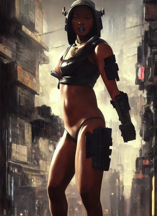 Image similar to black chun li wins. cyberpunk police trooper in a military vest ( blade runner 2 0 4 9, cyberpunk 2 0 7 7 ). orientalist portrait by john william waterhouse and james gurney and theodore ralli and nasreddine dinet, oil on canvas. cinematic, hyper realism, realistic proportions, dramatic lighting, high detail 4 k