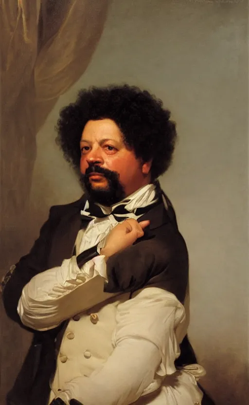 Image similar to Portrait of Alexandre Dumas, oil on canvas, highly detailed,, by Franz Xaver Winterhalter, 8k