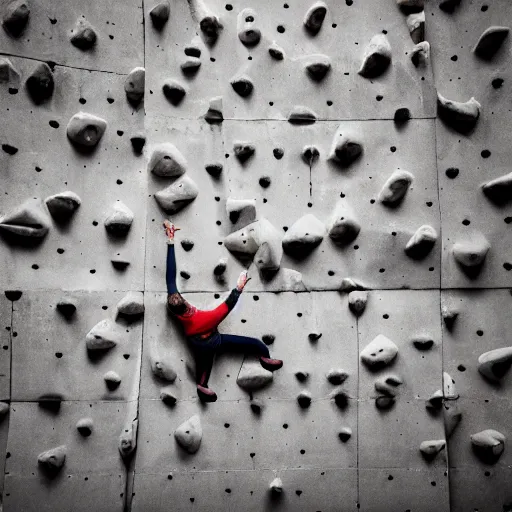 Prompt: bouldering wall made of human faces, photo, iso, mm, octane,