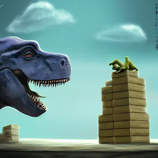 Image similar to Two dinosaurs playing Jenga at the Oscars ceremony, by studio ghibli, 8k artstation