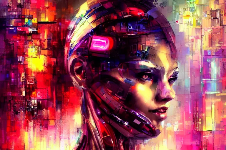 Image similar to cyberpunk robot cyborg portrait art scifi car in the background by yossi kotler, soft lighting, beautiful, smooth, pastel colors