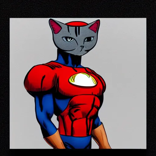 Image similar to highway, rob liefeld, photorealism, superhero with a cat head, cars